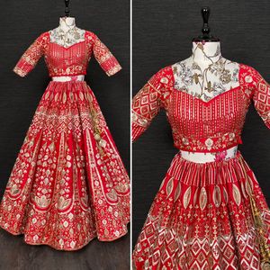 Lehenga Choli en soie rouge pour femmes, design bollyden, sur mesure, pour mariage, prix de mariage indien par royal, offre spéciale, nouveauté - Product Image 2