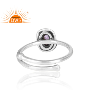 Anillo de aniversario de Plata de Ley 925 con gema ovalada y amatista Natural, joyería de aniversario ajustable, anillo oxidado - Product Image 4