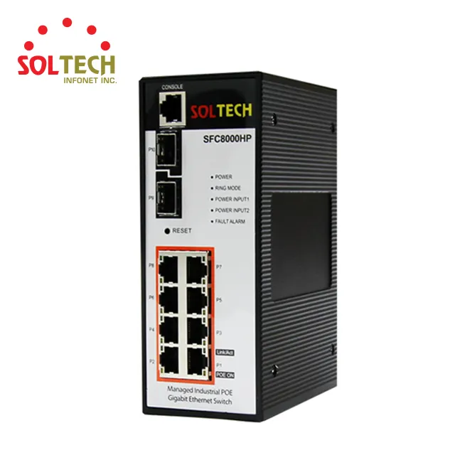 Industrial PoE Switch, 10/100/1000Mbps 8 UTP Ports with 100/1000/2.5Gbps 2 SFP Slots, Maximum power 240W (Model: SFC8000HP)