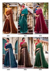Sari de Lino y Seda Multicolor con Borde de Encaje y Blusa de Talla Única, Tejido a Mano, Ropa Tradicional India para Fiestas - Product Image 4