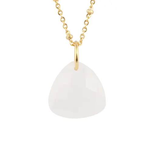 Top quality product white agate pendant necklace brass gold plated beaded chain necklace 15mm trillion briolette women necklace