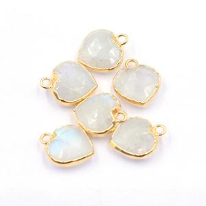 Rainbow <b>Moonstone</b> 11-13mm Heart Shape Pendant Brass Gold Plated Jewelry Findings with Bail For Jewellery Making - Product Image 1