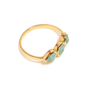 Natural Raw Aquamarine <b>Crystal</b> Birthstone Three Stone Gold Plated Gemstone Handmade <b>Ring</b> - Product Image 2