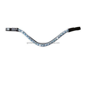 Superbe bande de front de cheval en cuir Deep Wave en bleu clair et noir Crystal Bridle brow band Toutes les tailles personnalisées disponibles - Product Image 2