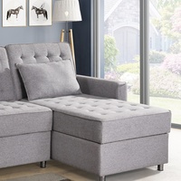 Sofá Cama Moderno en Forma de L, Color Gris Claro, con Compartimentos de Almacenamiento Dobles, Tapizado en Terciopelo, Diseño Compacto, Ideal para Apartamentos Pequeños y Espacios para Invitados, con Certificación BSCI