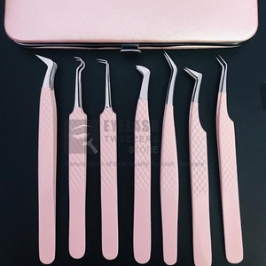 Custom Logo Japanese Stainless Steel Eyelash Extension <b>Tweezers</b> Light Pink Matte Sustainable Fiber/Volume Professional Pointed - Product Image 1