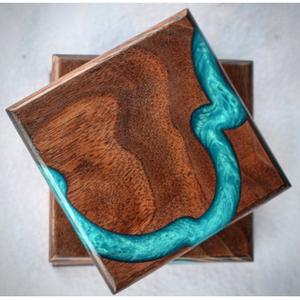 Dessous de verre en pierre de résine forme carrée et fait à la main Dessous de verre en résine de bois Art Design Tasse à thé en résine époxy Dessous de verre en bois pour boissons - Product Image 6