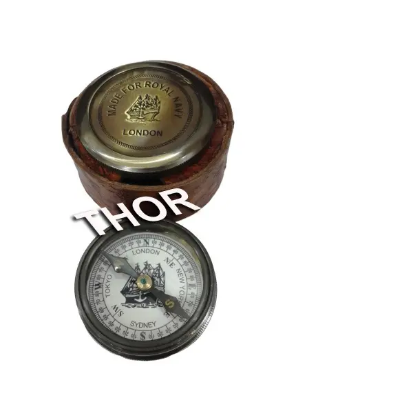 Морской латунный плоский компас Королевский Темно-Синий Лондонский Карманный компас с коричневым кожаным чехлом винтажный компас Подарочный предмет