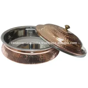 Serveware , Tableware , Hotelware Steel And Copper Serving Bowl With Lid & Hammered Design