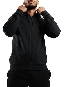 Men's <b>Zip</b> <b>Up</b> 75% Cotton 25% Polyester Fleece Hoodie Plain Black Jacket - Product Image 4