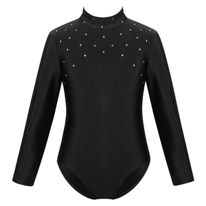 Niños manga larga diamantes de imitación gimnasia leotardo vestido de patinaje artístico Niñas Ropa de baile de Ballet traje de puesta en escena - Product Image 1