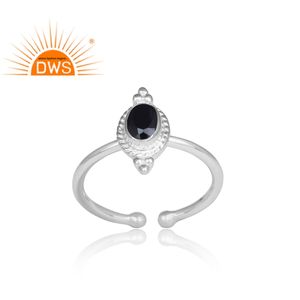 Bague ajustable en argent sterling 925 pour femme, bijou fait à la main, pierres précieuses, spinelles noires naturelles, empilables, vente en gros - Product Image 2