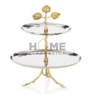 Support à gâteau en acier inoxydable avec support en forme de feuille, plaqué or et argent, design martelé, assiettes rondes, présentoir - Product Image 4