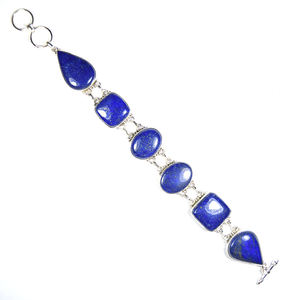Royal Blue Lapis Lazuli สร้อยข้อมือสีเงินสร้อยข้อมืออัญมณี Lapis Lazuli เครื่องประดับ - Product Image 1