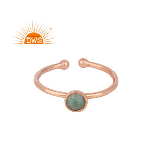 Round Green Emerald Gemstone Ring Rose Gold Plated Sterling Silver Designer Adjustable Ring Jewelry Supplier - Product Image 1
