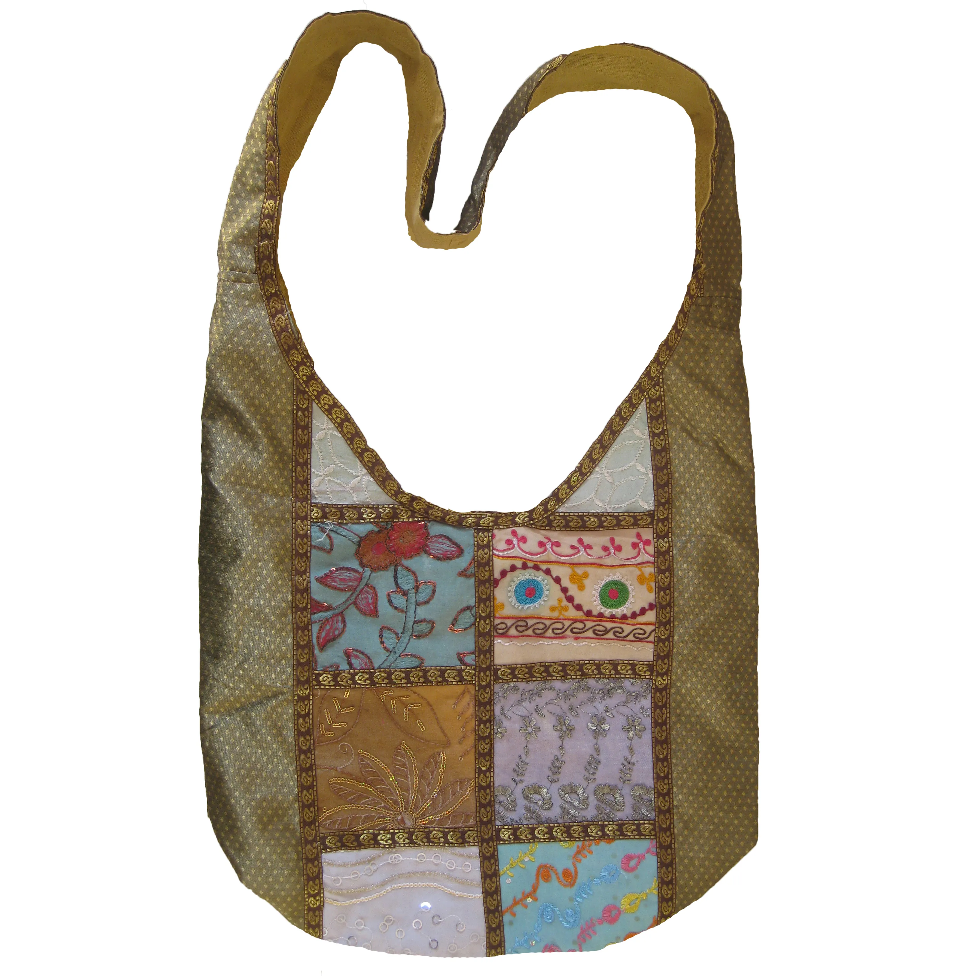 Wholesale Indian Handmade Vintage Silk Patchwork Woman's Handbag, Multi Color Silk Bohemian Style Shoulder Bag