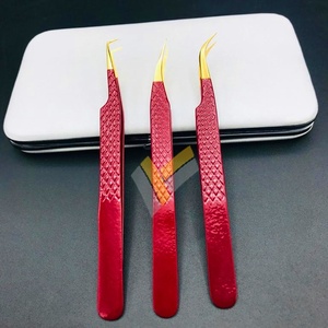 Pince à épiler d'extension de cils en or 24 carats Logo personnalisé de qualité supérieure Acier inoxydable durable Marron Rouge pointu Personnalisé - Product Image 4