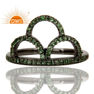 Tsavorite-Anillo de plata de primera ley y Gema para mujer, sortija, plata esterlina 925, GEMA, color negro, rodio plateado - Product Image 2