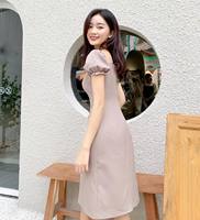 Nouvelles Tendances 2020 : Robe Midi Femme Chic en Mousseline Unie à Fermeture Éclair, Manches Courtes, Style Vintage, Silhouette Trapèze Tissée pour l'Été