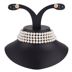 Conjunto de joyería india para mujer, Gargantilla con cuentas de perlas de imitación, collar, pendientes, joyería al por mayor, blanco - Product Image 4