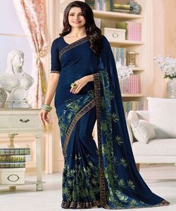 Chemisier non cousu nouveau attrayant Georgette soie imprimé Saree vêtements décontractés pour femmes vêtement ethnique prix de gros indien - Product Image 5