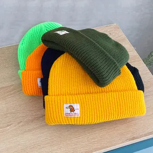 हाथ से बुना हुआ टोपी नई ब्रांड के साथ सादे Beanie कस्टम टैग