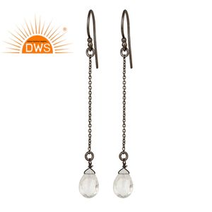 Boucle d'oreille en cristal Quartz pour femmes, chaîne, pendentif, vente en gros, plaqué argent Sterling massif, fabrication de bijoux, vente en gros - Product Image 1