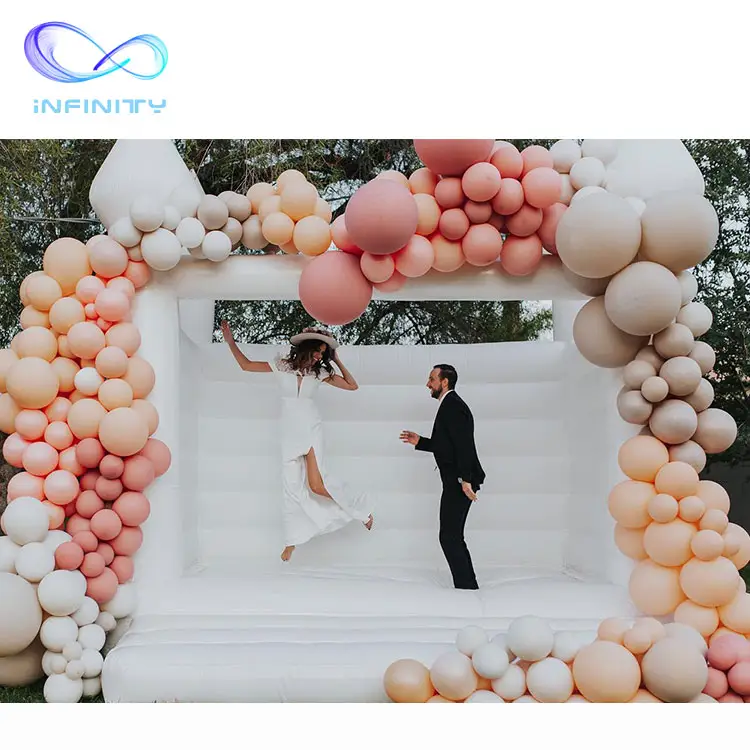 Bouncer Jumper Putih Kastil Pernikahan Tiup Komersil Rumah Pantul Kastil Putih Tiup untuk Pernikahan