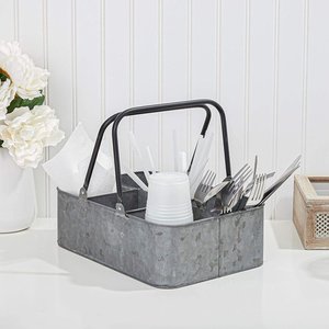 Carrito de almacenamiento galvanizado gris hecho a mano en forma cuadrada con diseño elegante perfecto para almacenamiento y organización de utensilios de cocina - Product Image 6