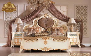 Mobilier classique de lit et de chambre à coucher en bois sculpté à la main Mobilier de chambre à coucher luxueux en bois de teck à vendre Ensemble de chambre à coucher européen de grande taille - Product Image 2