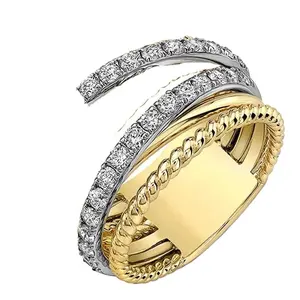 Huitan Fancy Cross Twist Twine Women Ring Gold Color with Micro Crystal Zircon Stone Delicate Wedding Rings Lady Fashion Jewelry