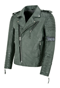 Chaqueta de motorista Unisex, chaqueta de cuero de vaca con cremallera y cuerpo de piel, disponible en todos los colores, color verde marino - Product Image 2