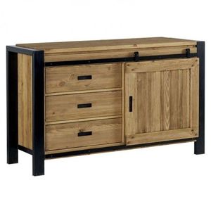 Mueble de Almacenamiento para Sala de Estar de Estilo Industrial Rústico, Ecológico, de Madera Maciza de Sheesham, con 3 Cajones - Product Image 1