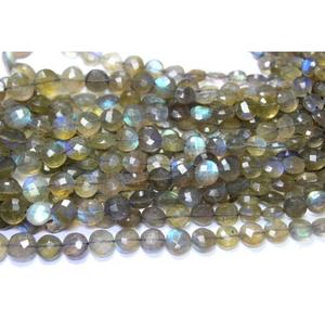 Labradorita Natural Facetada en Forma de Moneda 5x8mm Hecha a Mano Cuentas de Alta Calidad AAA+ Aproximadamente 15 Pulgadas - Product Image 1