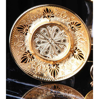 Plateau de service en métal argenté turc, style européen avec poignées, décor rond décoratif de table, ustensiles de cuisine, plateau de service en métal, cadeau fait à la main