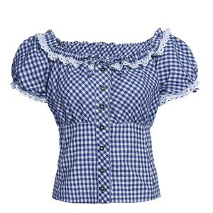 Camisas a cuadros para mujer, blusas y Tops de manga corta con estampado informal, prendas de vestir holgadas de algodón a cuadros para primavera - Product Image 1