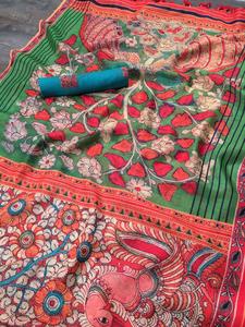 Imprimé avec des glands Latkan Lin Fabrication indienne Saree meilleur Saree en lin imprimé fleuri indien - Product Image 4