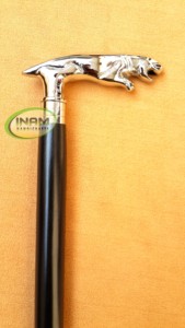 Canne de marche en bois de qualité supérieure avec poignée en laiton Jaguar pour personnes âgées |   Canne de marche de luxe avec tête d'animal pour hommes, élégante et noire - Product Image 6