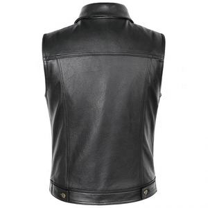 Gilet en cuir personnalisé coupe classique pour hommes hiver Moto Biker gilet avec bouton décoration noir 3D motif Style - Product Image 2