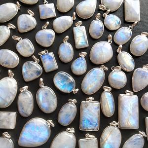 Collier en argent sterling pour pendentif, perles, pierre de lune naturelle, arc-en-ciel - Product Image 2