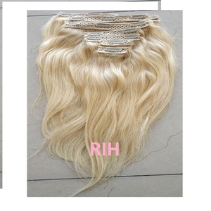 100% Indian Temple Blonde Clip-in Human Hair Extensions Virgin Remy Hair Straight Wave Style <b>Stretched</b> Length 28-30 Inches - Product Image 1