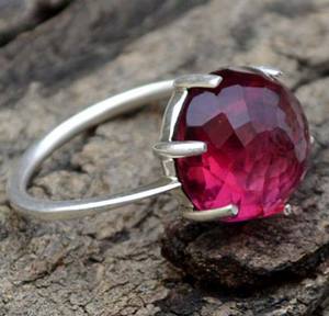 925 argent Sterling fait à la main Rose coupe broche réglage anneau plaqué rhodium rose Quartz pour les femmes pour la fête de mariage porter des bijoux - Product Image 1