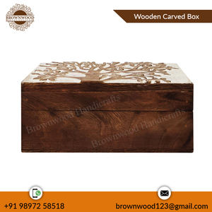 Caja tallada de madera de mango rectangular de lavado blanco quemado hecha a mano de diseño elegante de calidad superior para regalo y artesanía - Product Image 4
