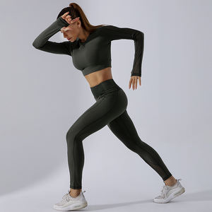 Las mujeres de manga larga Top y pantalones de Yoga conjunto de malla Fitness gimnasio 2 piezas conjunto ropa de yoga - Product Image 3