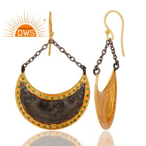 Boucles d'oreilles en laiton plaqué or 18k, 1 paire de bijoux en zircone cubique verte, vente en gros - Product Image 3