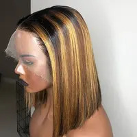 Peruca de cabelo humano curto ombre, atacado virgem brasileira bob destaque 100% cabelo humano cheio com destaques