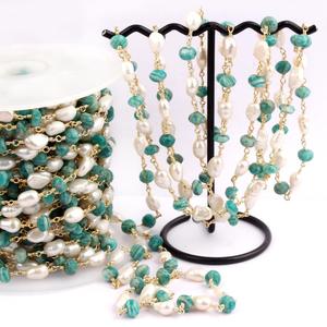 สร้อยลูกประคำไข่มุกธรรมชาติ Amazonite 24K,สร้อยทำจากสร้อยคอ DIY สร้อยลูกประคำแบบ DIY - Product Image 3