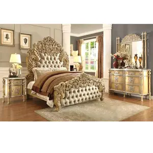 Conjunto de muebles de dormitorio para el hogar de estilo barroco, muebles de dormitorio de estilo victoriano de lujo, muebles de dormitorio doble tallados a mano al por mayor - Product Image 1
