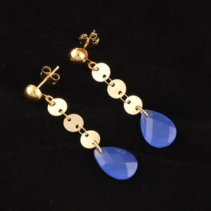 Fashion Jewelry Faceted Pear Blue Chalcedony Coin Link Chan Dangling <b>Earrings</b> Gold Plated <b>Long</b> Chain Stud Dangle <b>Earrings</b> Gift - Product Image 6