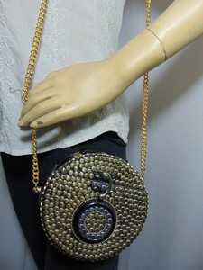 Hot Sale Purse Shiny round Shape Handbags PursesWomen Gold stud black resin stone Clutch Sling Wedding Evening Gift Bag - Product Image 5